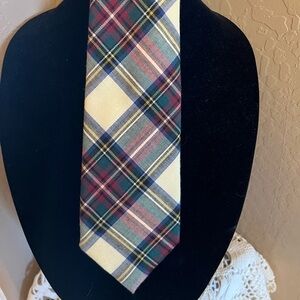 LANDS' END Multi Color Mens Plaid Neck Tie 100% Cotton Made USA 60”